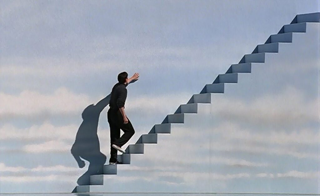 The Truman Show - Peter Weir - Jim Carrey - Truman Burbank - ending - stairway - stairs - staircase