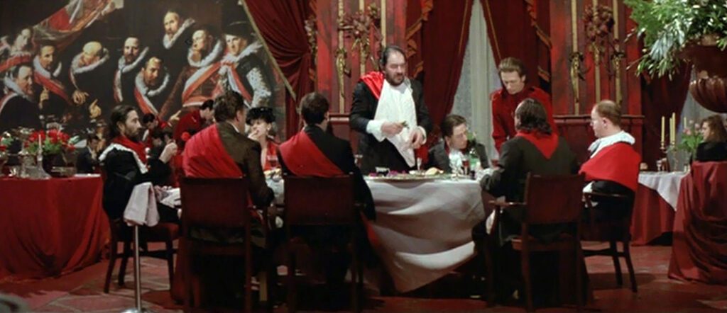 The Cook the Thief His Wife and Her Lover - Peter Greenaway - Frans Hals painting - Michael Gambon - Albert Spica - table - dining room - Le Hollandais restaurant
