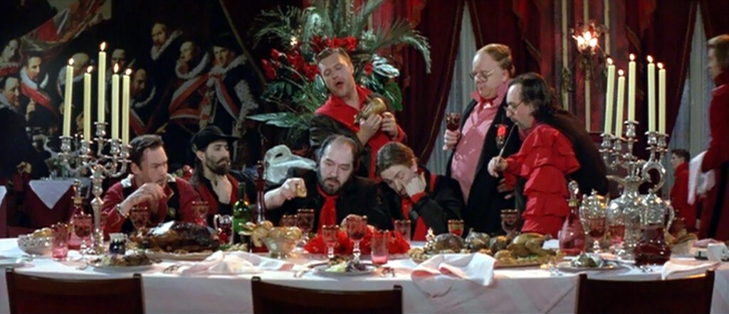 The Cook the Thief His Wife and Her Lover - Peter Greenaway - - Frans Hals painting - Michael Gambon - Albert Spica - table - dining room - Le Hollandais restaurant