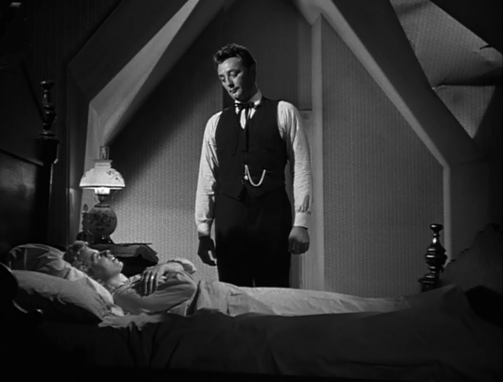 The Night of the Hunter - Charles Laughton - Shelley Winters - Robert Mitchum - Willa Harper - Harry Powell - bedroom - murder