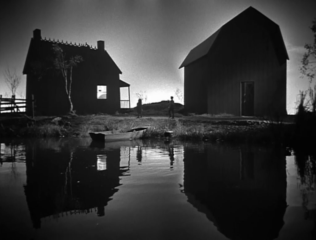 The Night of the Hunter - Charles Laughton - farmhouse - barn - Ohio River